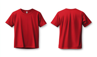 "Red T-Shirt Template – Front and Back Views on White Background"