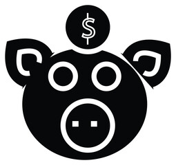 flat Icon of a piggy bank with a coin, symbolizing savings, finances, and economic sustainability.
