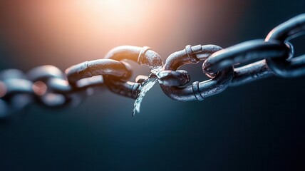 A broken chain linking two countries, symbolizing disrupted exports, dark background with spotlight effect