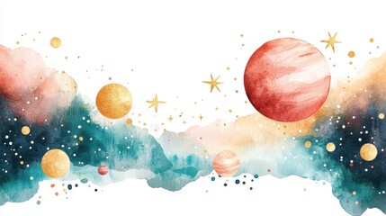 Fototapeta premium Delicate Hand-Drawn Celestial Motif with Planets and Stars