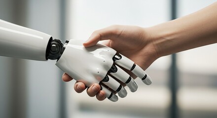 Handshake between human and robot, AI, Artificial Intelligence, Futuristic