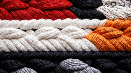 Close-up colorful woven yarn texture. Background Abstract yarn design. Possible Use  Design inspiration, textiles
