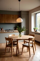 Wood Kitchen Furniture surrounded by eco-friendly materials and products, plants, minimalist design, eco-friendly approach to kitchen furnishings