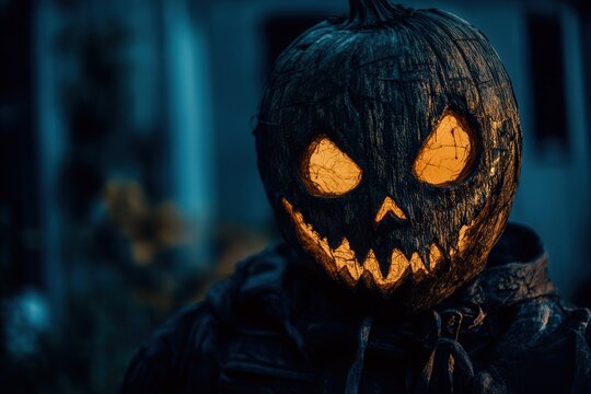 Spooky character with scarry mask, Halloween night,