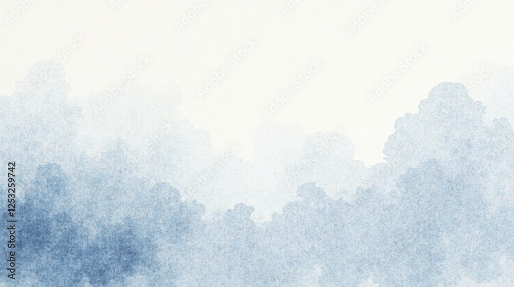 Aufkleber subtle blue hues a soft watercolor landscape of clouds and sky, ideal for backgrounds and design pro