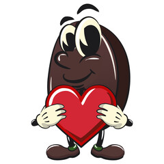 cute coffee beans vektor illustration mascot character hold the heart with love, work of hand drawn