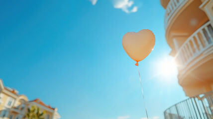 Fototapeta premium heart shaped balloon floats against bright blue sky, evoking joy