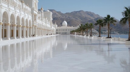 Fototapeta premium Coastal Palace Reflecting in Marble Plaza