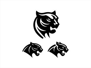 Obraz premium Set of Black Panther Logo Designs for Branding , A collection of bold, stylized black panther head logos, ideal for branding or graphic design projects.