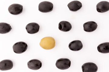 green and black olives isolated on white