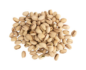 heap of pistachio nuts isolated on white background