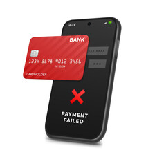 Message on smartphone screen that online payment failed when paying with bank card, vector illustration. Transaction declined or an error occurred while executing it.