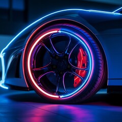 Neon Rim Lights: Futuristic Car Wheel with LED Illumination