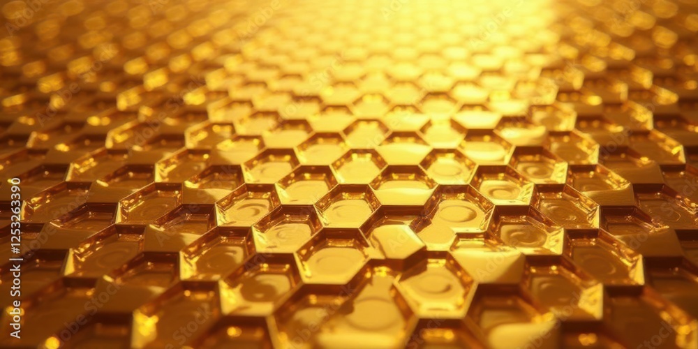 Aufkleber Golden Hexagonal Pattern A Luxurious Abstract Background of Shiny, Interlocking Shapes with a Warm, Golden Hue and a Subtle Depth of Field Effect