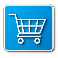 Shopping Cart Square Business Sign Decal, Retail Store Commerce Vinyl Sticker, Professional Market Symbol Blue Commercial Display with White Icon Design