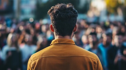 Individual Standing Proudly in Front of a Crowd at an Event