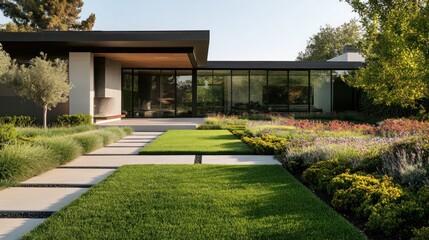 Fototapeta premium Modern House with Lush Landscaping