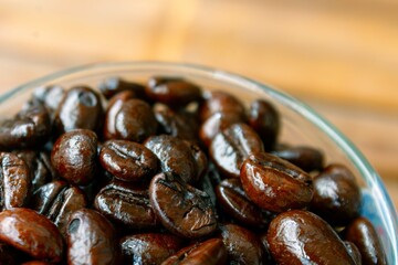 Dark Roast Robusta Coffee Beans in Glass Bowl – Full City Roasted for Bold and Intense Taste