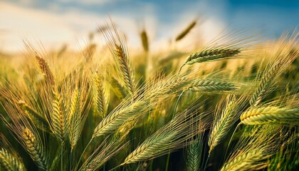  風に揺れる麦穂とソフトフォーカスの背景