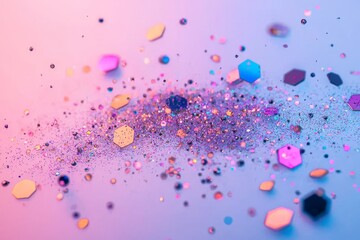 Textured silver holographic glitter and decorative spangles on a white background