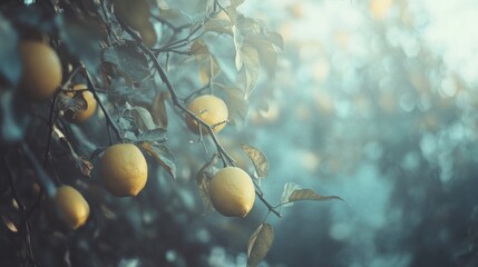 Ripe Lemons Hanging From A Citrus Tree Branch