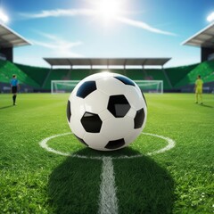 Fototapeta premium Soccer ball on green field, soccer, ball, football, grass, sport, field, game, green, play, soccerball, competition, goal, black, white, team, leather, soccer ball, equipment, sports, activity, lawn, 
