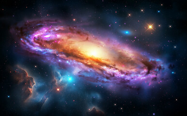 Obraz premium stunning galaxy background featuring vibrant purple and blue colors, showcasing swirling cosmic elements and bright stars, evoking sense of wonder and exploration