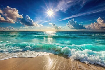 Ocean Waves Crashing on a Sunny Beach, a Serene and Idyllic Coastal Scene