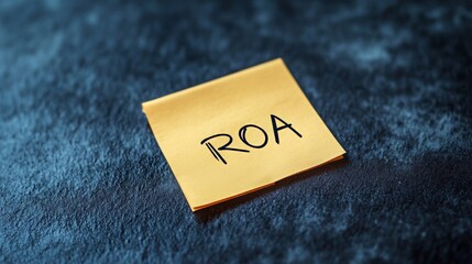 ROA text on office yellow paper sticker , Return on Assets (ROA) is a type of return on investment (ROI) metric that measures the profitability of a business in relation to its total assets, 16:9