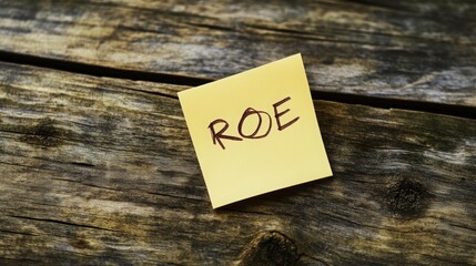 ROE text on office yellow paper sticker , Return on equity is a measure of a company's financial performance, 16:9