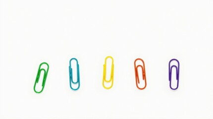 Obraz premium Vibrant Colored Paperclips on White Background