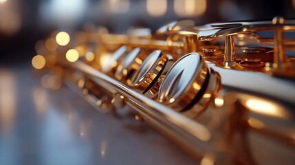 Fototapeta premium Golden Saxophone Close-Up: A Symphony of Brass and Light