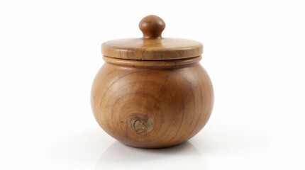 Rustic Wooden Spice Jar with Lid on White Background