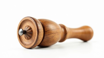 Rustic Wooden Pepper Grinder on White Background