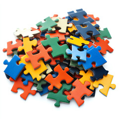 A vibrant assortment of colorful puzzle pieces scattered together, showcasing the joy of problem-solving and creativity in leisure activities