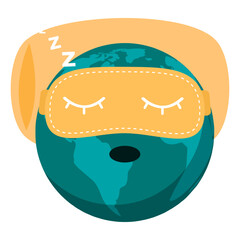 Vector illustration of sleeping globe wearing sleeping mask on transparent background