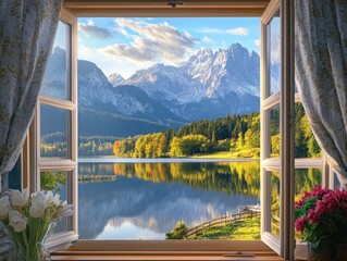 Fototapeta premium Mountain View Window Scenery