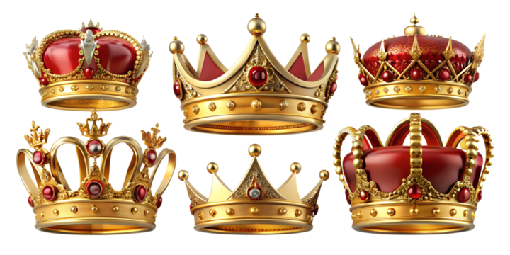 collection of elegant luxury gold red crown png