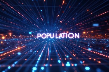 Population concept with vibrant light trails and glowing particles
