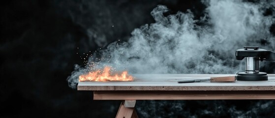 Metal Welding Sparks and Smoke on Dark Background