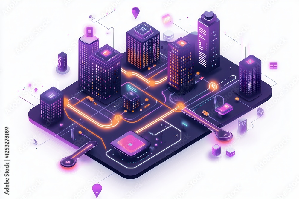Poster smart city infrastructure with blockchain technology securing digital transactions and data .