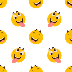 Laughting emoticon symbols vector seamless pattern. Bright background with yellow emoji.  Backdrop for Joke Day isolated on white for wrapping, textile, print, web
