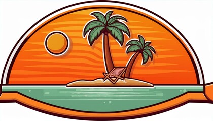 Fototapeta premium island label holiday beach tourism emblem vacation or travel summer badge summer resort sign with palm tree and sun