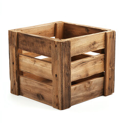 A rustic wooden crate designed for various uses, showcasing natural wood grain and a simple structure ideal for storage or decorative purposes in home settings.