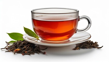 Fototapeta premium cup of tea glass cup of hot aromatic tea on white background