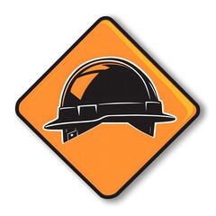 Fototapeta premium Construction Safety Hard Hat Warning Sign Decal Industrial Workplace Protection Equipment Symbol Orange Black Diamond Shaped Sticker for Job Site Security