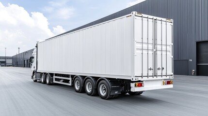 White shipping container truck at logistics center