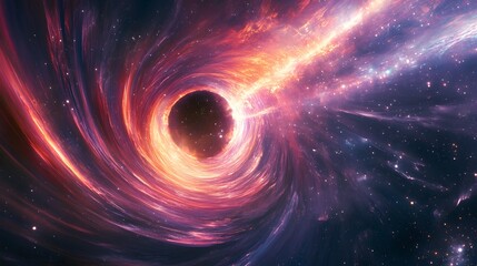 Massive starship emerging from a wormhole, glowing trails of energy and distant stars creating a sense of motion, futuristic and thrilling