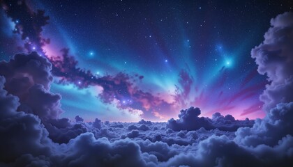 Fototapeta premium Vibrant cosmic sky with colorful clouds at twilight