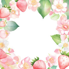 Obraz premium Watercolor Strawberry and Flower Decorated Frame